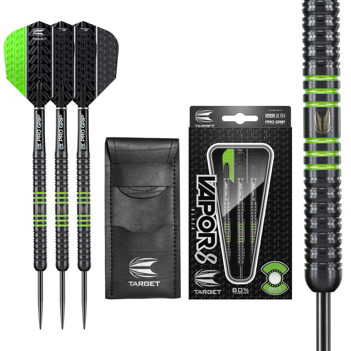 Vapor 8 Black with Green Rings Steel Tip Darts by Target - Vapor8 – Double  Top Darts