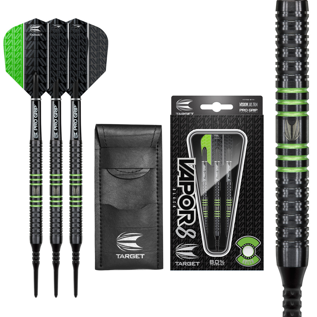 Vapor 8 Black with Green Rings Soft Tip Darts by Target Vapor8