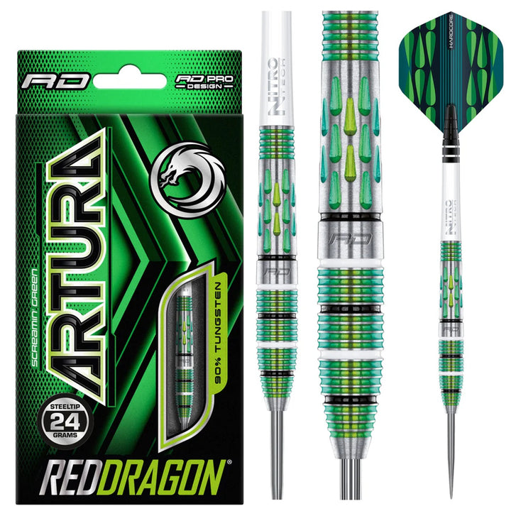 Artura Screamin' Green 90% Tungsten Steel Tip Darts by Red Dragon