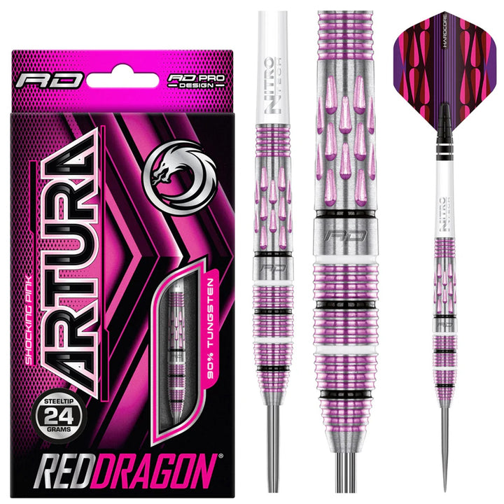 Artura Shocking Pink 90% Tungsten Steel Tip Darts by Red Dragon