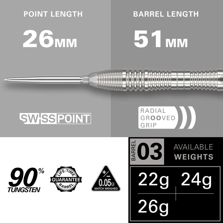 Crux 03 90% Tungsten Swiss Point Steel Tip Darts by Target