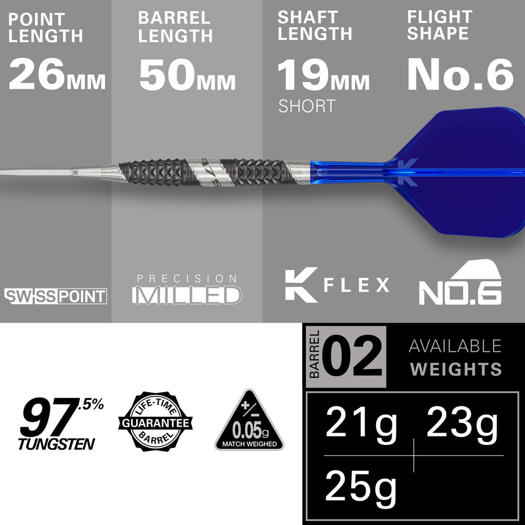 975 Ultra Marine 02 97.5% Tungsten Swiss Point Steel Tip Darts by Target