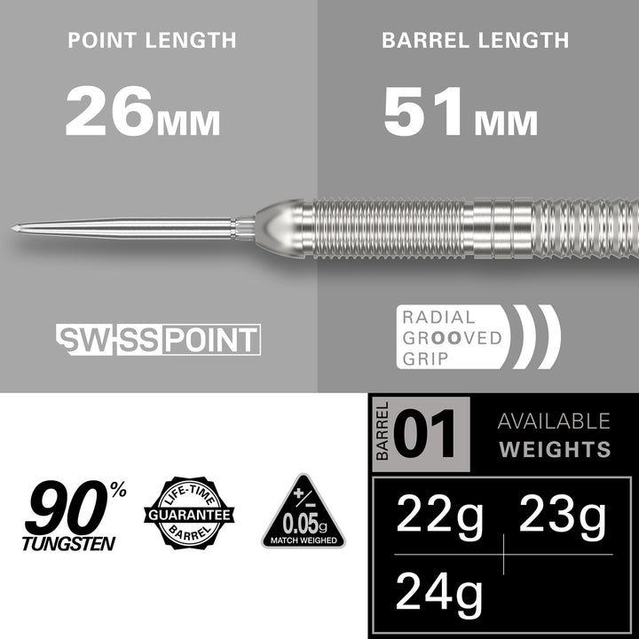 Crux 01 90% Tungsten Swiss Point Steel Tip Darts by Target