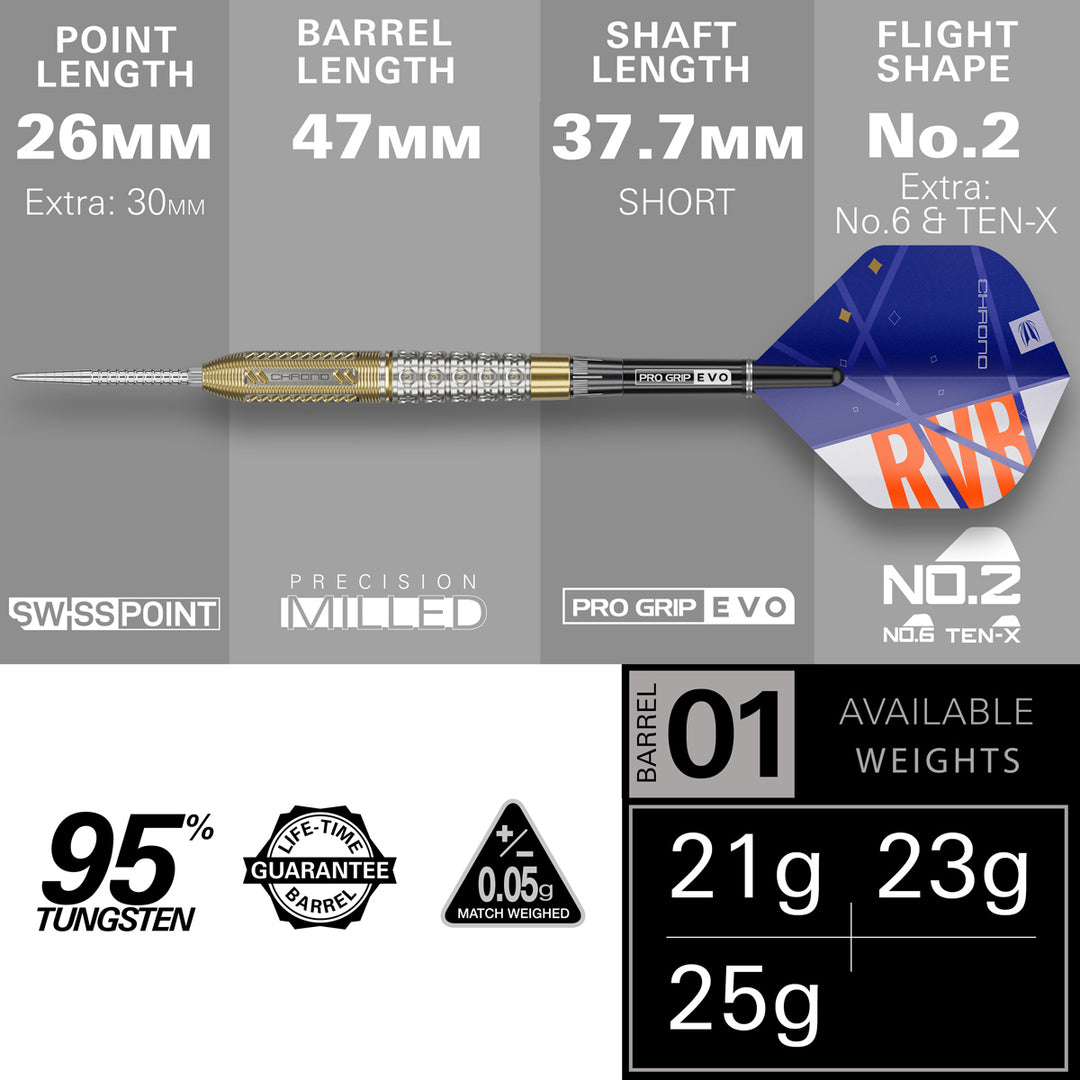 Raymond Van Barneveld Chrono 95% Tungsten SP Steel Tip Darts by Target