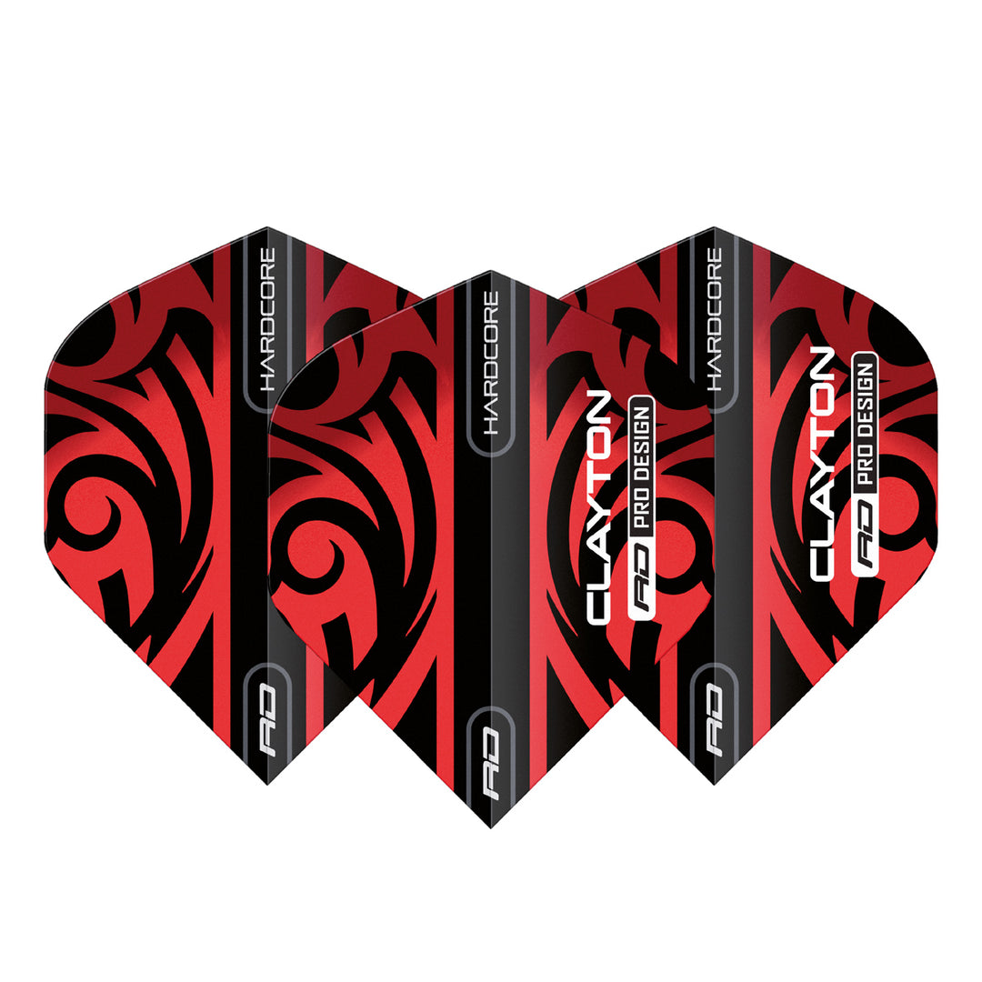 Hardcore Jonny Clayton Red & Black Tribal Standard Dart Flights by Red Dragon