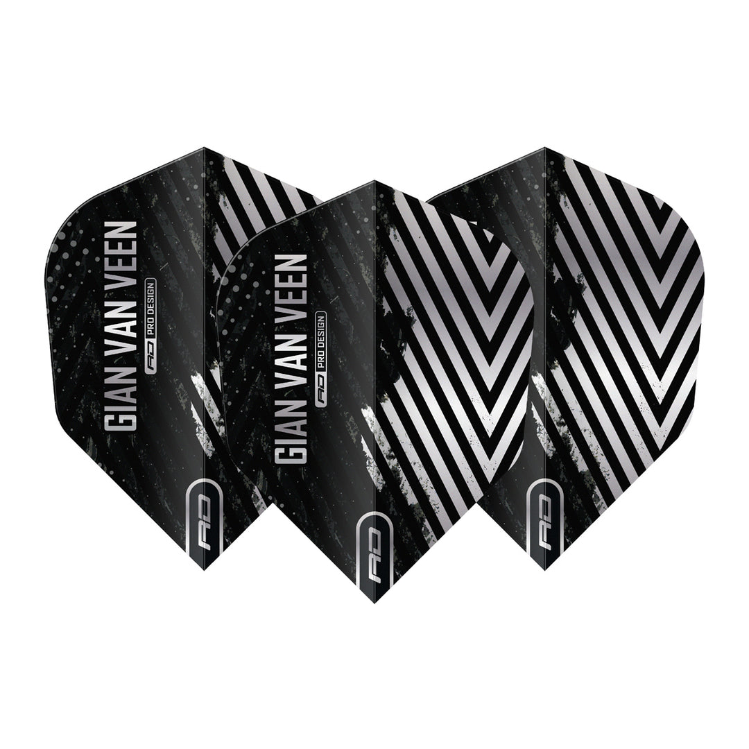 Gian van Veen Black & Silver No6 Dart Flights by Red Dragon