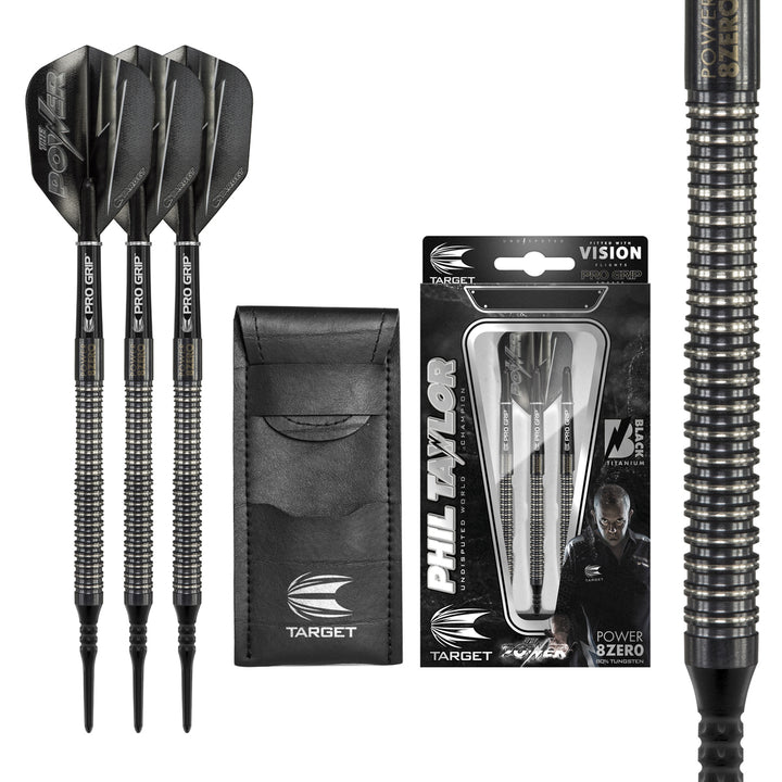 Phil Taylor 8ZERO Black 80% Tungsten Soft Tip Darts by Target - S1