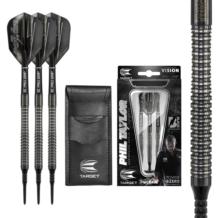 Phil Taylor 8ZERO Black 80% Tungsten Soft Tip Darts by Target - S2