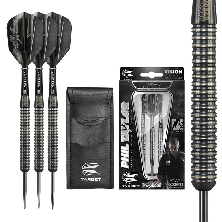 Phil Taylor 8ZERO Black 80% Tungsten Steel Tip Darts by Target - S1