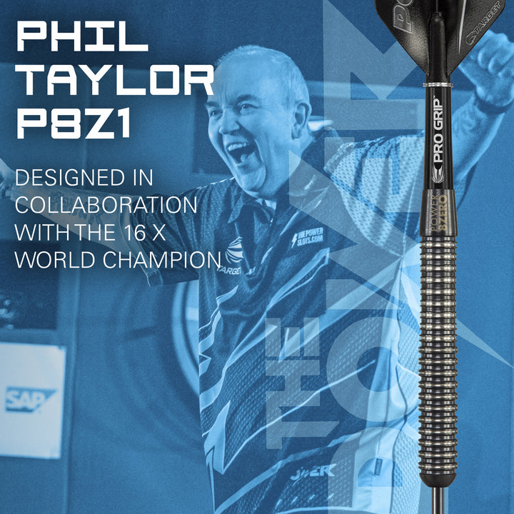 Phil Taylor 8ZERO Black 80% Tungsten Steel Tip Darts by Target - S1