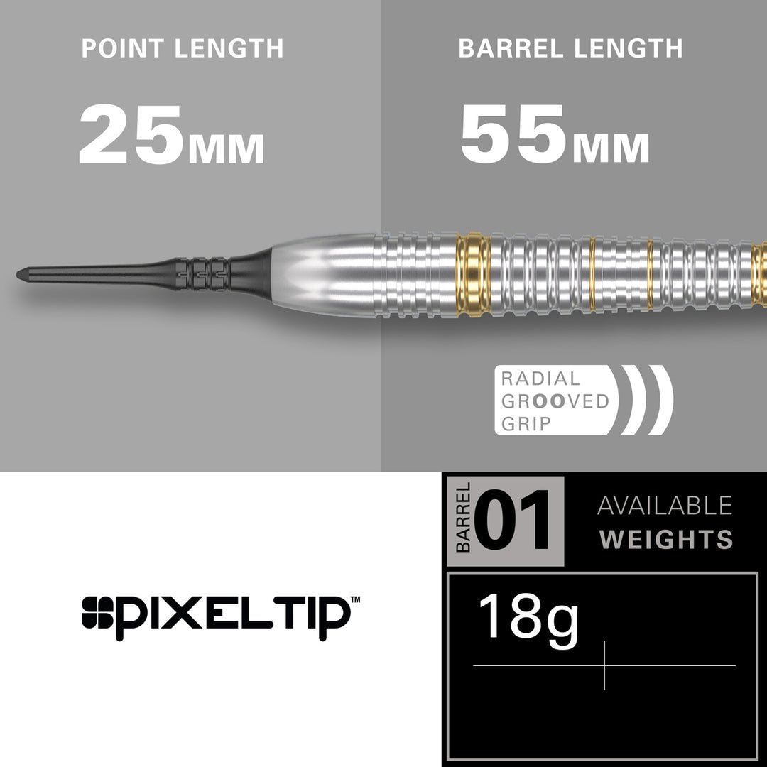 Phil Taylor Brass Radial Grooves Soft Tip Darts by Target