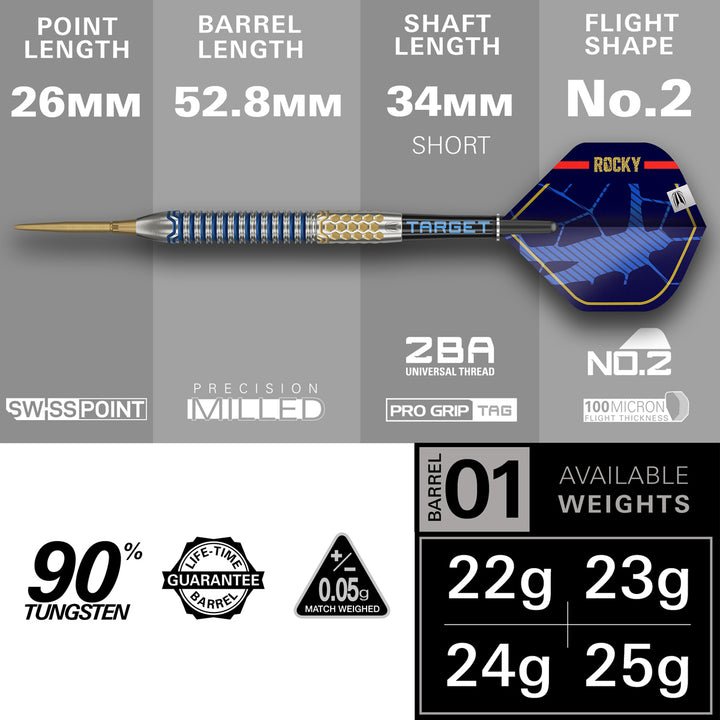 Josh Rock G1 90% Tungsten SP Steel Tip Darts by Target