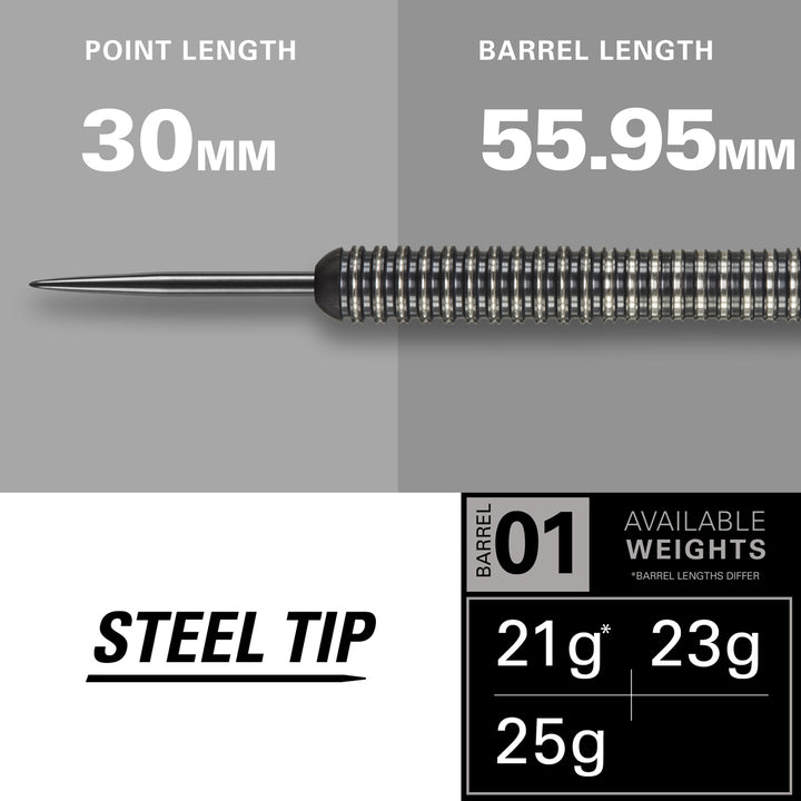 Phil Taylor 8ZERO Black 80% Tungsten Steel Tip Darts by Target - S1