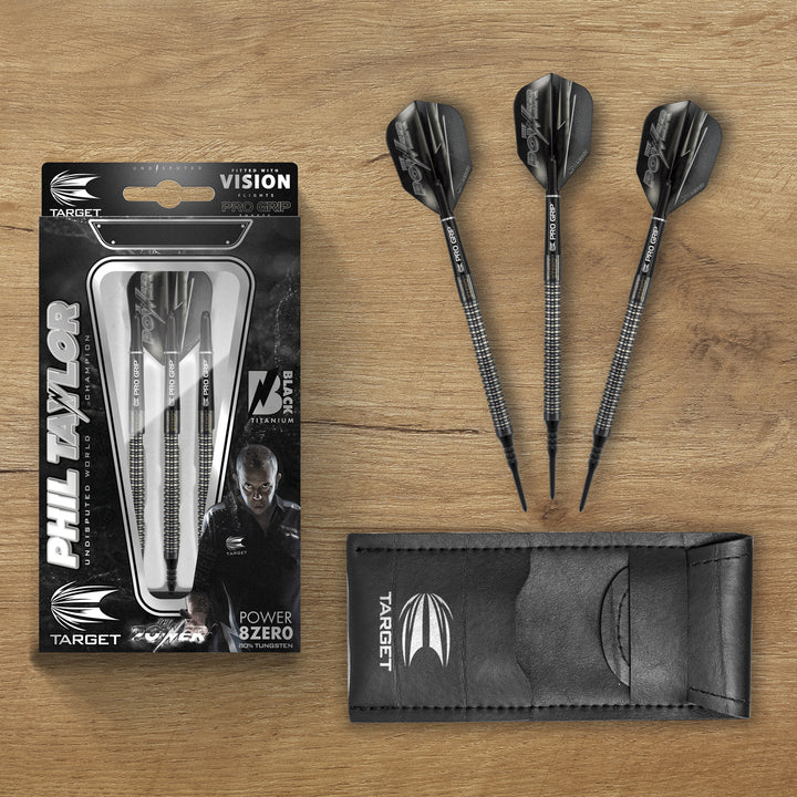 Phil Taylor 8ZERO Black 80% Tungsten Soft Tip Darts by Target - S1