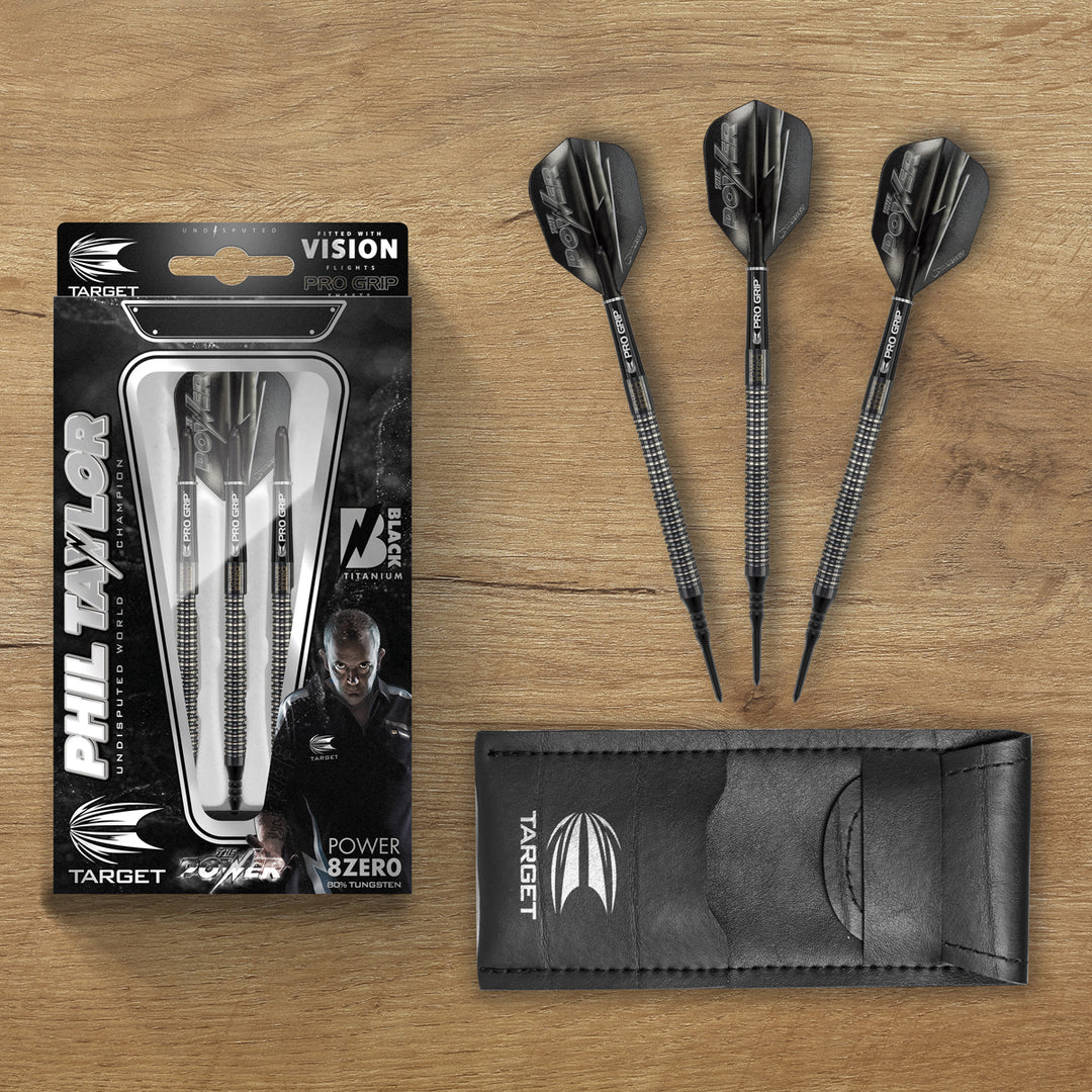 Phil Taylor 8ZERO Black 80% Tungsten Soft Tip Darts by Target - S2