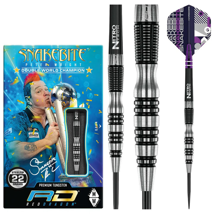 Peter Wright Snakebite Black Racer 90% Tungsten Steel Tip Darts by Red Dragon