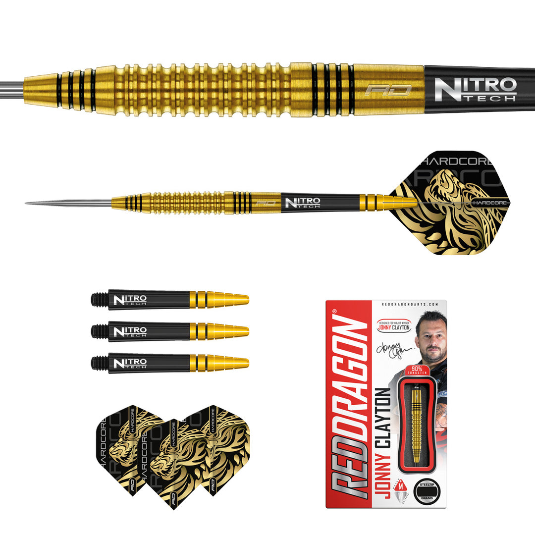 Jonny Clayton Gold 90% Tungsten Steel Tip Darts by Red Dragon