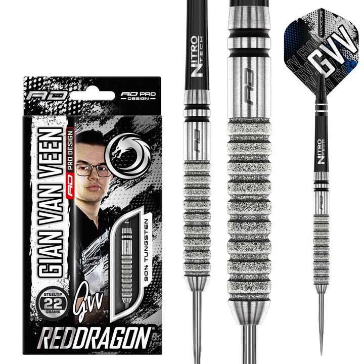 Gian van Veen Tour Edition 90% Tungsten Steel Tip Darts by Red Dragon