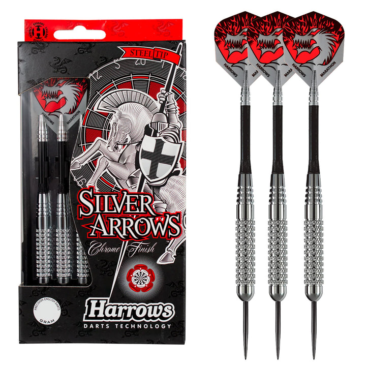 Harrows Silver Arrows Knurled Chromed Brass Steel Tip Darts