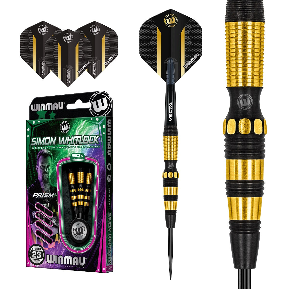 Simon Whitlock Gold - Black 90% Tungsten Steel Tip Darts by Winmau ...